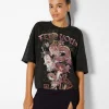 BERSHKA Tee-shirts*T-shirt manches courtes imprimé Noir