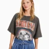 BERSHKA Tee-shirts*T-shirt manches courtes imprimé Nirvana Noir