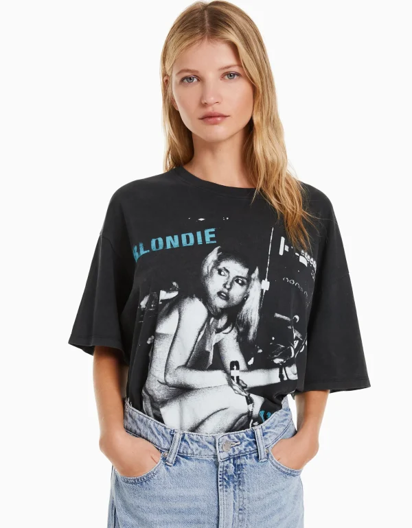 BERSHKA Tee-shirts*T-shirt manches courtes imprimé Blondie Noir