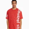 BERSHKA Vêtements*T-shirt manches courtes imprimé effet délavé Rouge