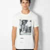 BERSHKA Tee-shirts*T-shirt manches courtes imprimé photo Blanc cassé