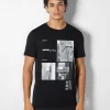 BERSHKA Tee-shirts*T-shirt manches courtes imprimé photo Blanc cassé