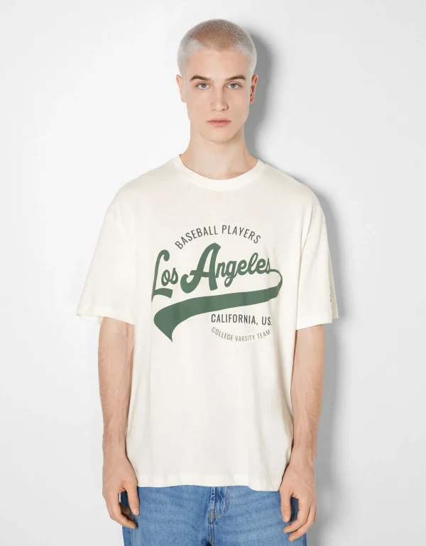 BERSHKA Tee-shirts*T-shirt manches courtes imprimé Blanc