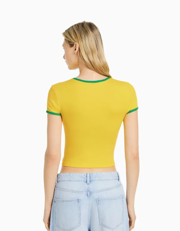 BERSHKA Tee-shirts*T-shirt manches courtes imprimé Jaune