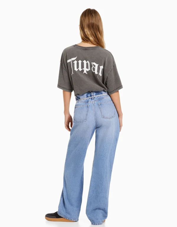 BERSHKA Tee-shirts*T-shirt manches courtes imprimé Tupac Noir