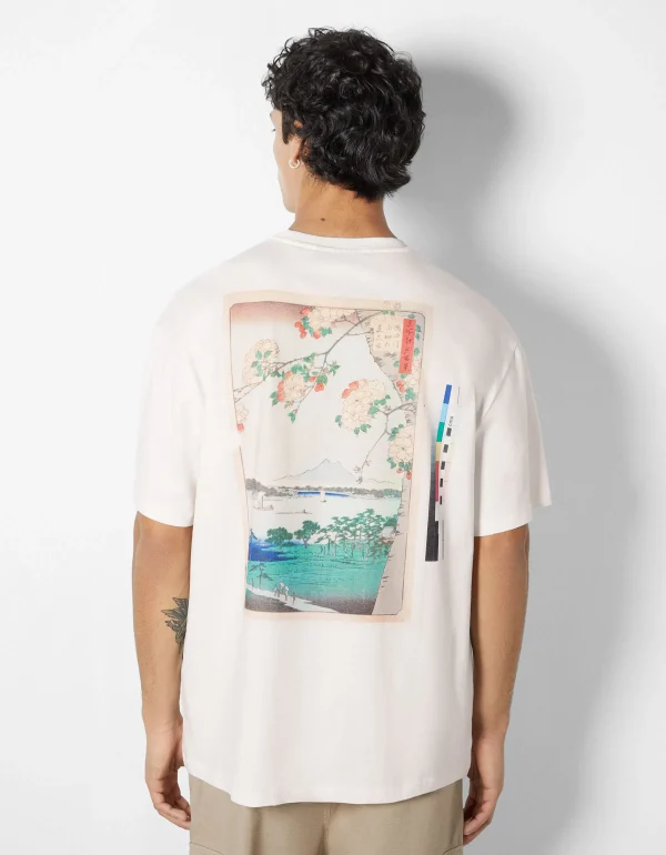 BERSHKA Chaussures*T-shirt manches courtes imprimé Art Series Blanc