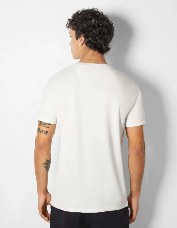 BERSHKA Tee-shirts*T-shirt manches courtes imprimé photo Blanc cassé