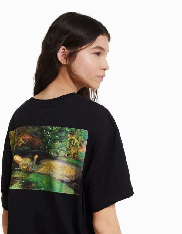 BERSHKA Tee-shirts*T-shirt manches courtes imprimé Art Series Noir