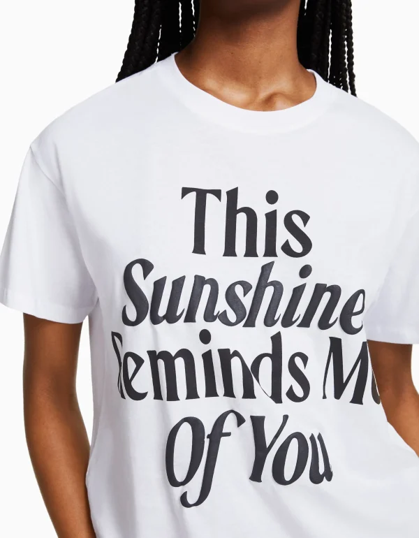 BERSHKA Tee-shirts*T-shirt manches courtes imprimé Blanc