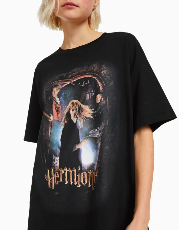 BERSHKA Tee-shirts*T-shirt manches courtes imprimé Harry Potter Noir