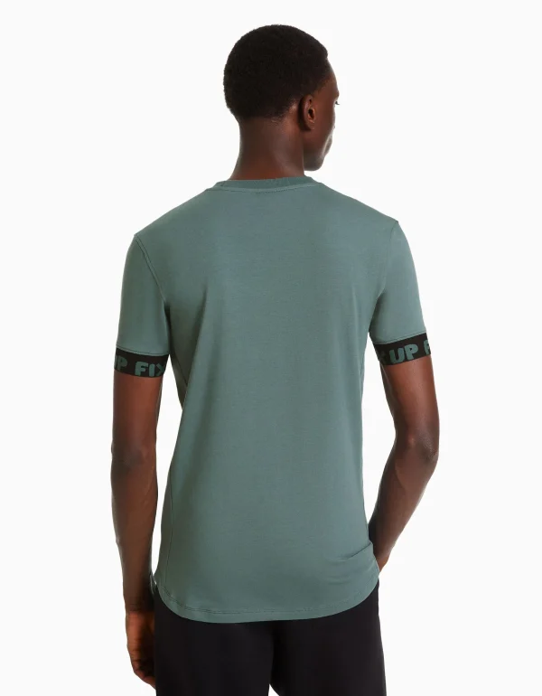 BERSHKA Tee-shirts*T-shirt manches courtes muscle fit frises Bleu turquoise