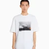 BERSHKA Vêtements*T-shirt manches courtes oversize imprimé racing Blanc