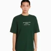 BERSHKA Tee-shirts*T-shirt manches courtes oversize gaufré et imprimé Vert