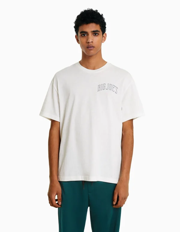 BERSHKA Tee-shirts*T-shirt manches courtes oversize imprimé Blanc cassé