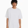 BERSHKA Tee-shirts*T-shirt manches courtes oversize imprimé Blanc