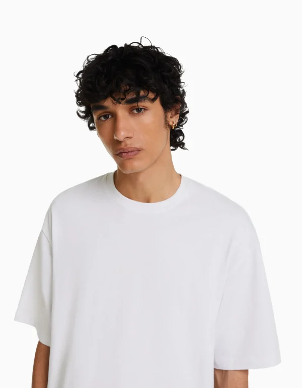 BERSHKA Tee-shirts*T-shirt manches courtes oversize imprimé Blanc