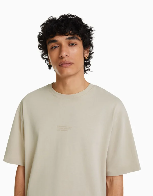 BERSHKA Tee-shirts*T-shirt manches courtes oversize imprimé Blanc