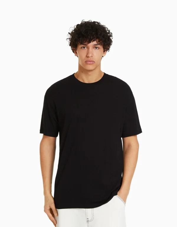 BERSHKA TEST*T-shirt manches courtes regular fit Noir