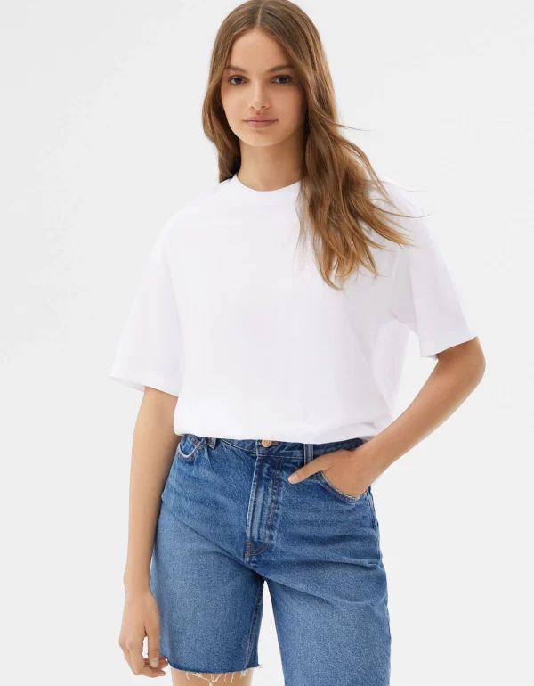 BERSHKA Personnalisables*T-shirt manches courtes regular fit Blanc