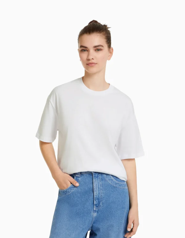 BERSHKA Tee-shirts*T-shirt manches courtes regular fit Blanc