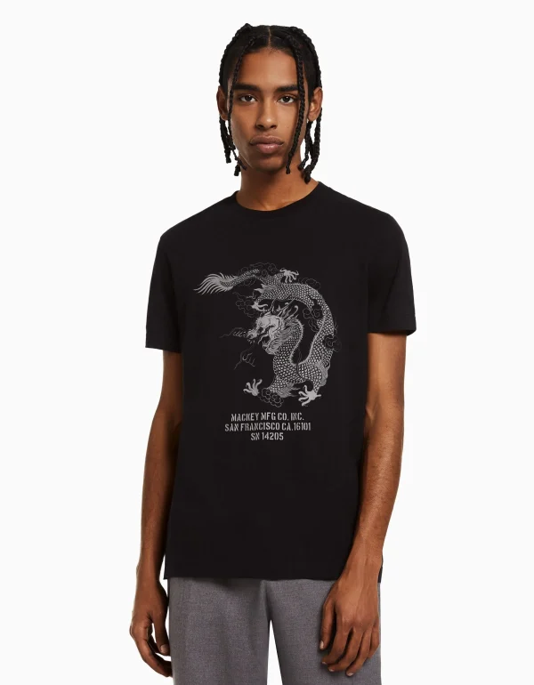 BERSHKA Tee-shirts*T-shirt manches courtes regular fit imprimé Blanc