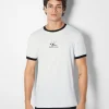 BERSHKA Tee-shirts*T-shirt manches courtes regular fit imprimé Blanc / Noir