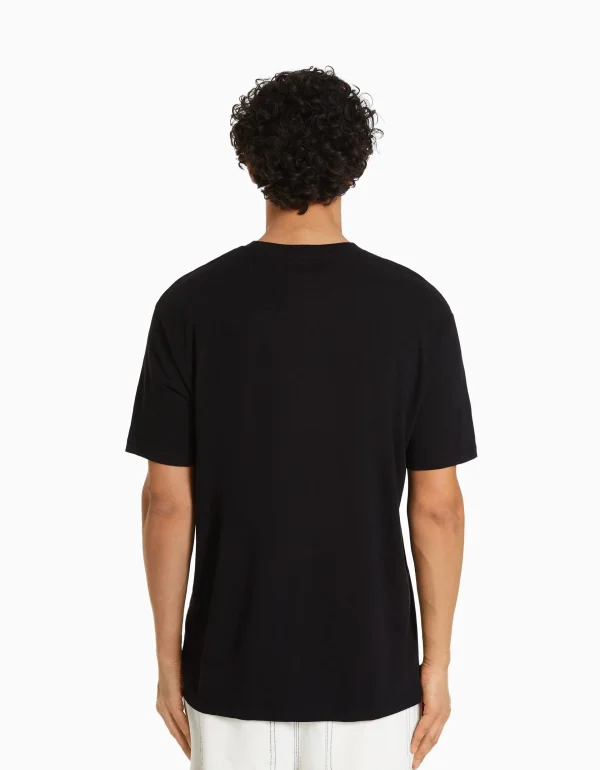 BERSHKA TEST*T-shirt manches courtes regular fit Noir