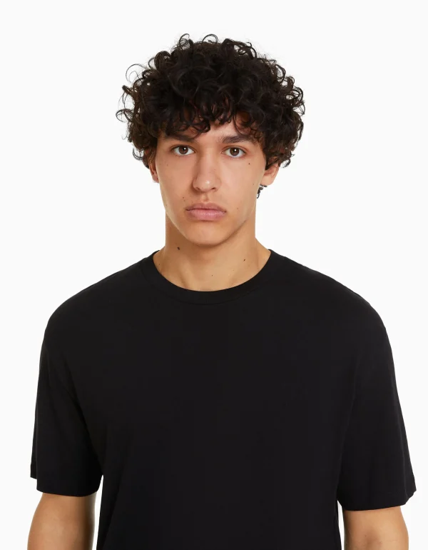 BERSHKA TEST*T-shirt manches courtes regular fit Noir