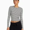 BERSHKA Tee-shirts*T-shirt manches longues bord-côte Blanc / Noir