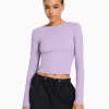 BERSHKA Tee-shirts*T-shirt manches longues bord-côte Violet