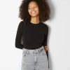 BERSHKA Tee-shirts*T-shirt manches longues bord-côte Noir