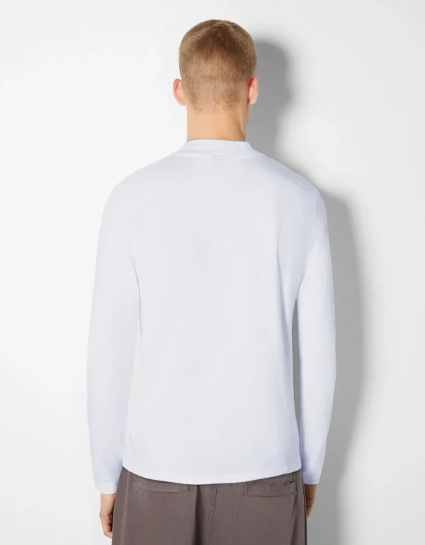 BERSHKA Vêtements*T-shirt manches longues col cheminée Blanc