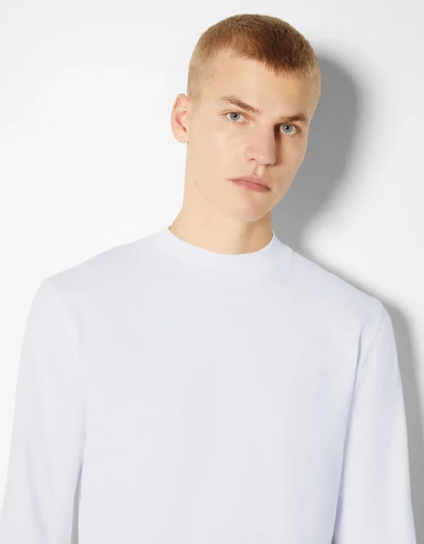 BERSHKA Vêtements*T-shirt manches longues col cheminée Blanc