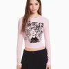 BERSHKA Tee-shirts*T-shirt manches longues imprimé anime Rose