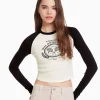 BERSHKA Tee-shirts*T-shirt manches longues raglan Blanc / Noir