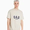 BERSHKA Tee-shirts*T-shirt molleton imprimé varsity Blanc cassé