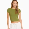 BERSHKA Tee-shirts*T-shirt moulant manches courtes Vert