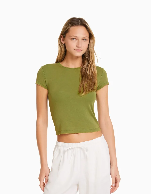 BERSHKA Tee-shirts*T-shirt moulant manches courtes Vert