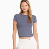 BERSHKA Tee-shirts*T-shirt moulant manches courtes Bleu foncé