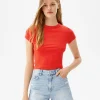 BERSHKA Tee-shirts*T-shirt moulant manches courtes Rouge