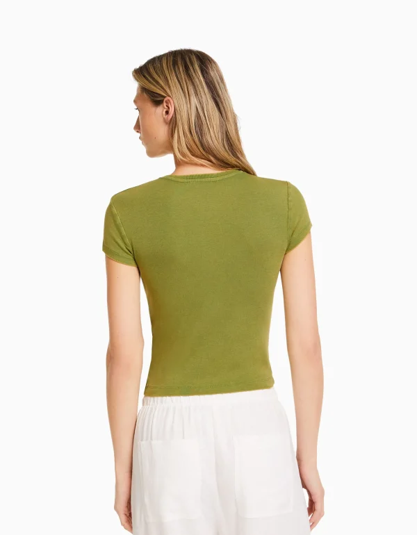 BERSHKA Tee-shirts*T-shirt moulant manches courtes Vert