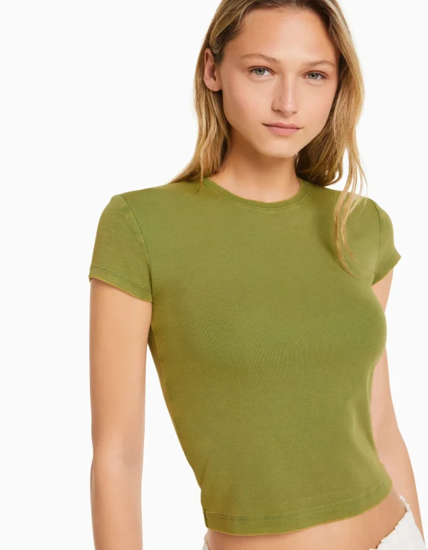 BERSHKA Tee-shirts*T-shirt moulant manches courtes Vert