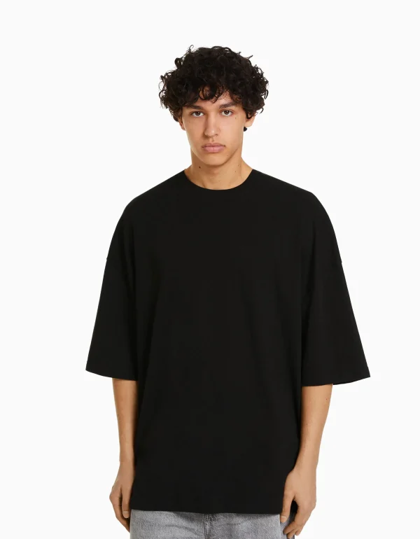 BERSHKA Special packaging collabs*T-shirt oversize à manches courtes Noir