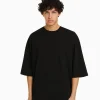 BERSHKA TEST*T-shirt oversize à manches courtes Noir