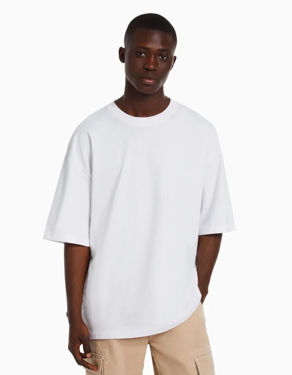 BERSHKA Personnalisables*T-shirt oversize à manches courtes Blanc