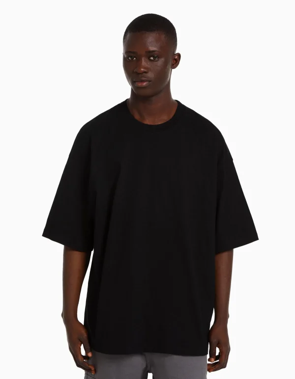 BERSHKA Personnalisables*T-shirt oversize à manches courtes Noir