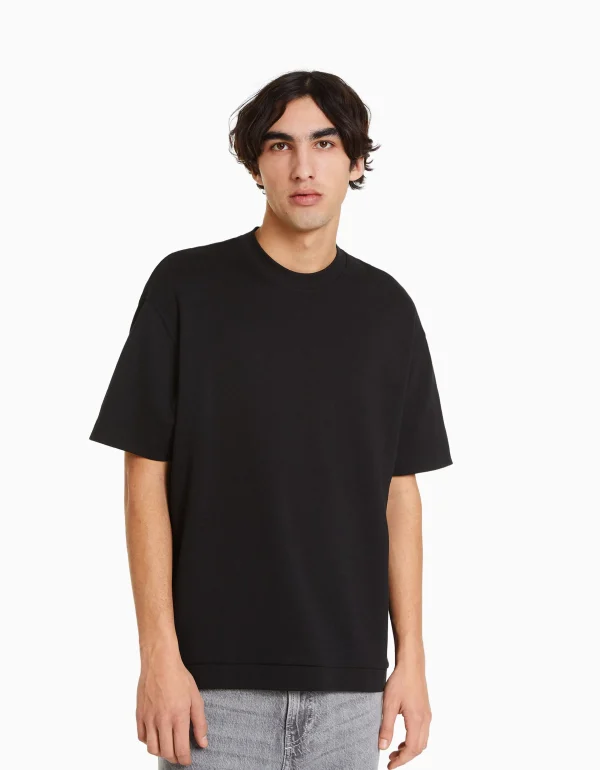 BERSHKA Basiques*T-shirt oversize à manches courtes Noir