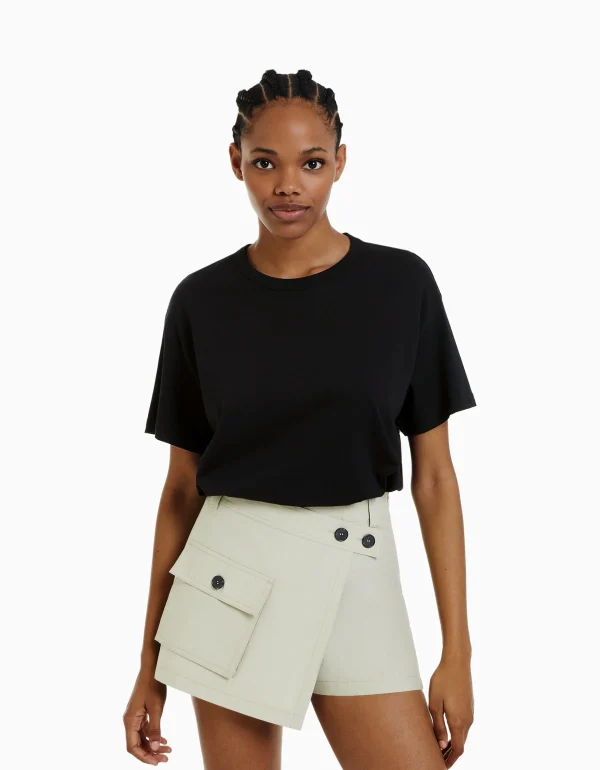 BERSHKA Tee-shirts*T-shirt oversize à manches courtes Noir