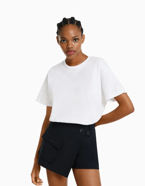 BERSHKA Tee-shirts*T-shirt oversize à manches courtes Blanc