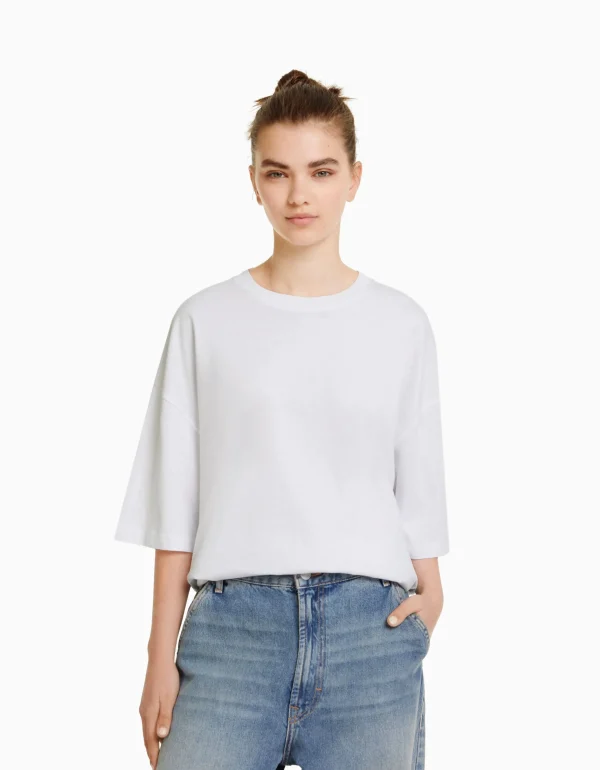 BERSHKA Tee-shirts*T-shirt oversize à manches courtes Blanc